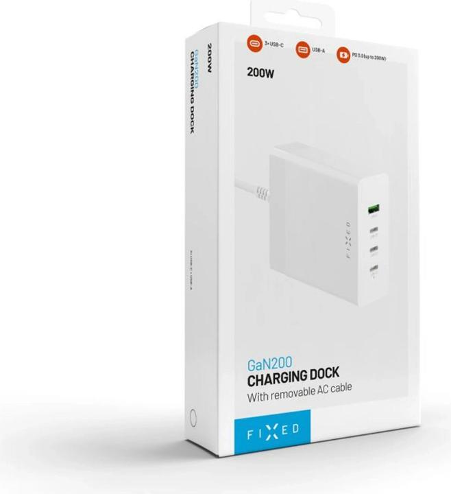 Actual product image Fixed Charging station 3xUSB-C/1xUSB, GaN, PD 3.0 support, 200W, white (200 W, 4 ports)