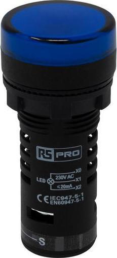Produktbild RS PRO LED Indicator 22mm Blue 230V Test Circ