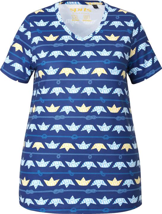 Image du produit Ulla Popken T-shirt technique avec motif petits bateaux, col en V et manches courtes, collection Classic (50, 52)