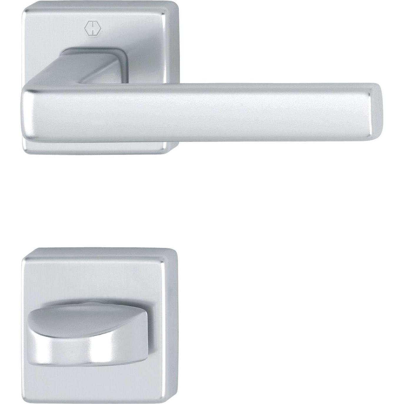 Thumbnail - Hoppe, Türgriff + Fenstergriff, Drückergarnitur DUBLIN auf Rosette eckig WC, Aluminium silber eloxiert (Türgarnitur)