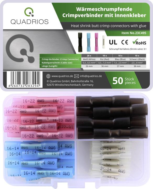 Produktbild Quadrios 23C495 Stossverbinder 0.3 mm² 4 mm² Weiss, Rot, Blau, Schwarz 50 St.