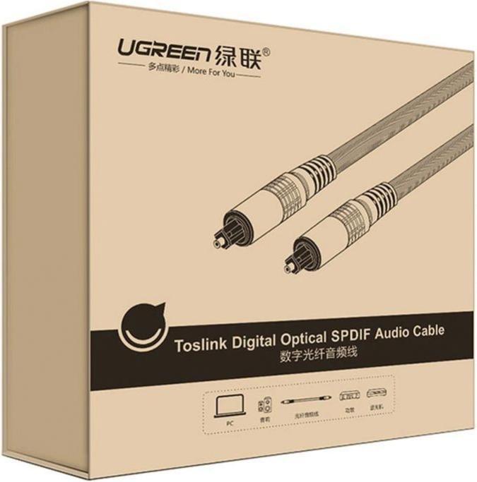 Productafbeelding Ugreen AV108 Toslink audio optische kabel, gevlochten aluminium, 2m (zilver) (2 m, TOSLINK)