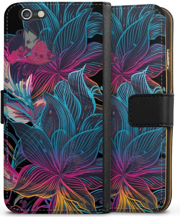 Produktbild DeinDesign Tasche für Apple iPhone 6 Handy Flip Case Wallet Cover Handytasche Leder Blumen Neon bunt (Apple iPhone 6)