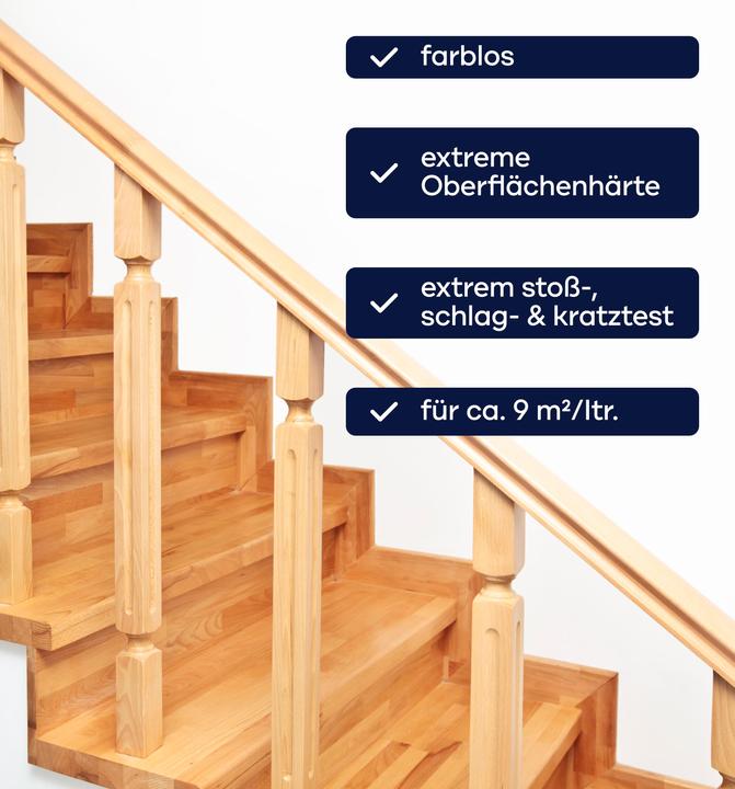 Produktbild Plid Treppenlack 2,25L Farblos Satin, für ca. 27m² /Treppensiegel Klarlack Holzlack (Farblos, 2.25 l)