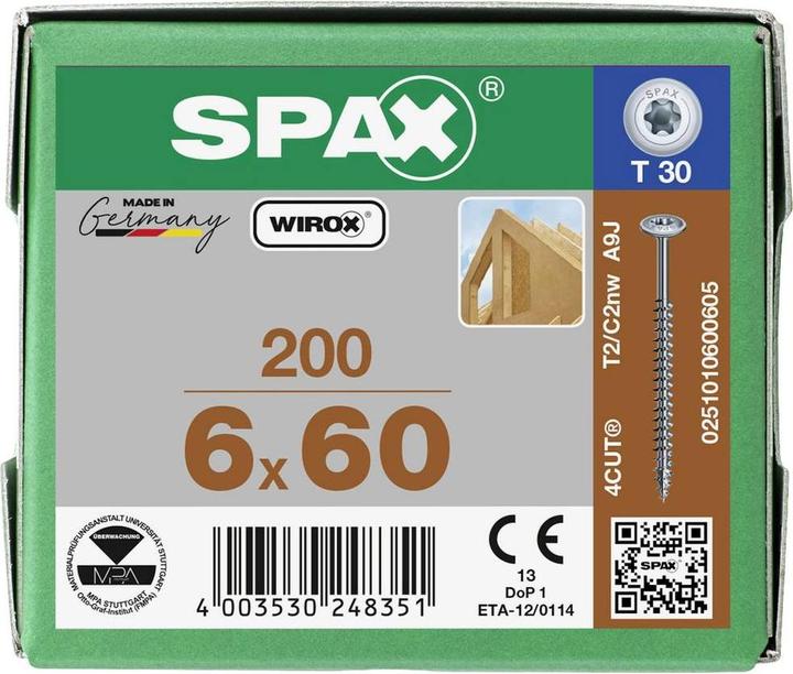 Produktbild Spax Tellerkopf T-Star Plus T30 Vollgewinde Wirox (200 Schrauben pro Stück)