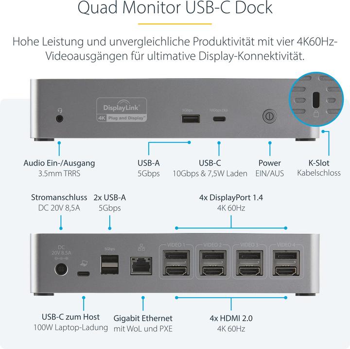 Produktbild StarTech DK31C4DPPDUE (USB-C, 14 Ports)