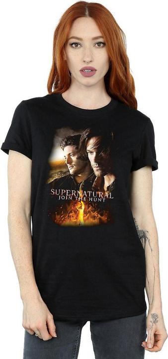 Immagine prodotto Supernatural Maglietta Boyfriend in cotone da donna/ragazzo Flaming Poster (L)
