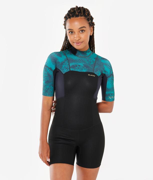 Actual product image Olaian Neopren Shorty Surfen Damen kurzarm Rückenreissverschluss 500 1,5 Mirage schwarz (1.5 mm, 2 mm, XS)