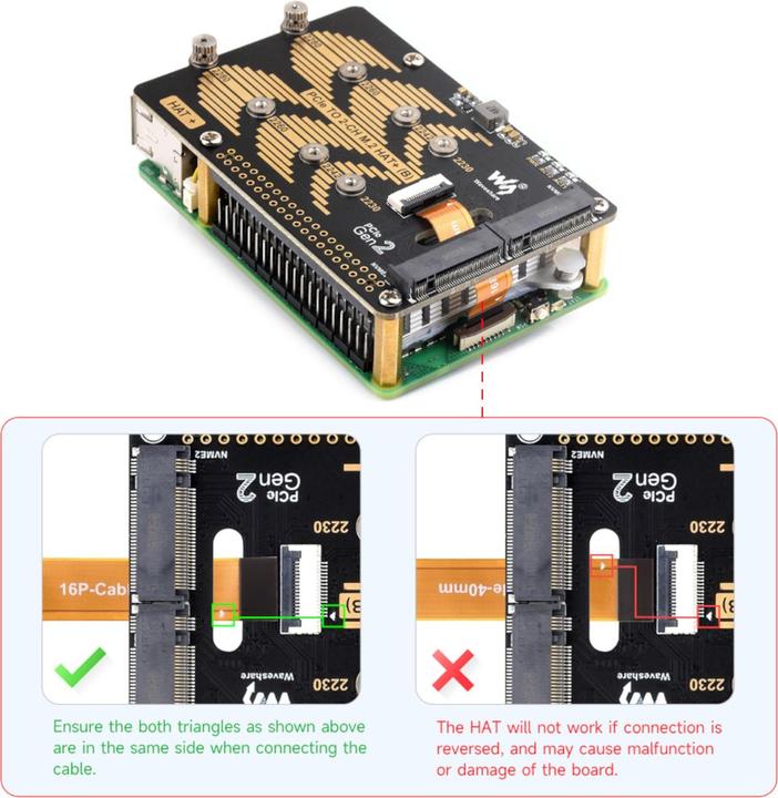 Actual product image WaveShare PCIe to M.2 adapter HAT+ (B) for Raspberry Pi 5