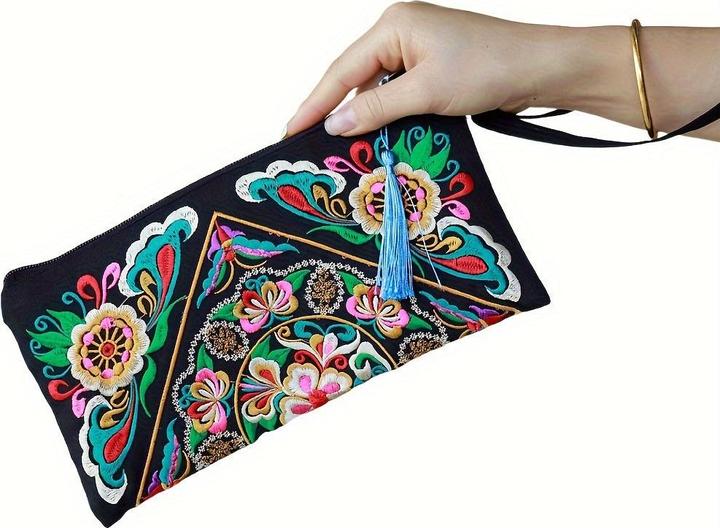 Produktbild Only-Bags.Store 1 Stück Bohemian bestickte Kupplung Geldbörse, Boho-Stil Armband, Mode-Accessoire, Polyester
