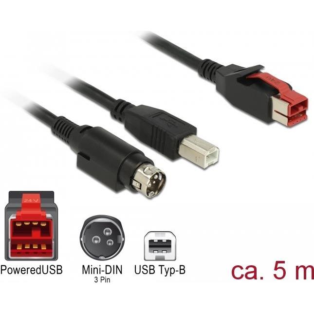 Delock 85491  PoweredUSB Kabel Stecker 24 V (5 m, USB 2.0), USB Kabel