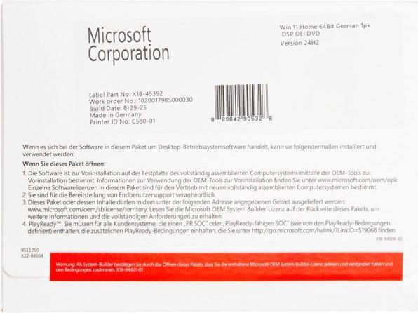 Actual product image Microsoft Windows 11 Home (DE) (1 User, unlimited)