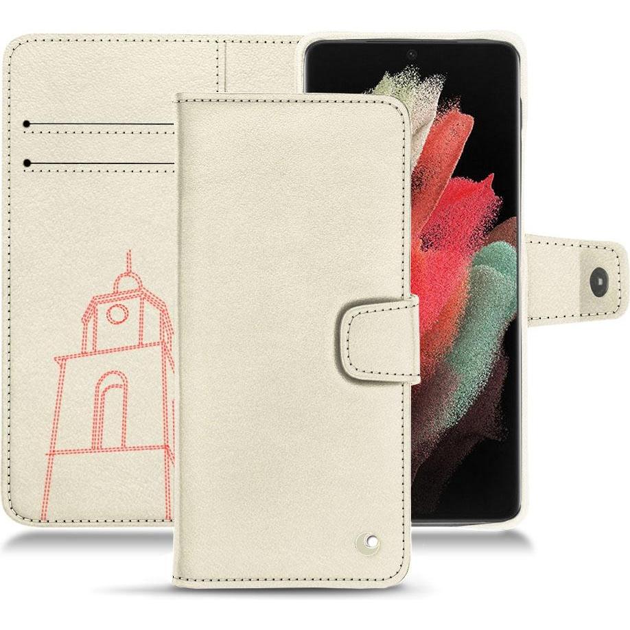 Noreve Lederschutzhülle Wallet (Samsung Galaxy S21 Ultra), Smartphone Hülle, Weiss