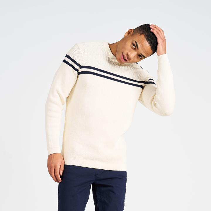 Produktbild Tribord Segelpullover gestrickt Herren 100 beige/dunkelblau gestreift (L)