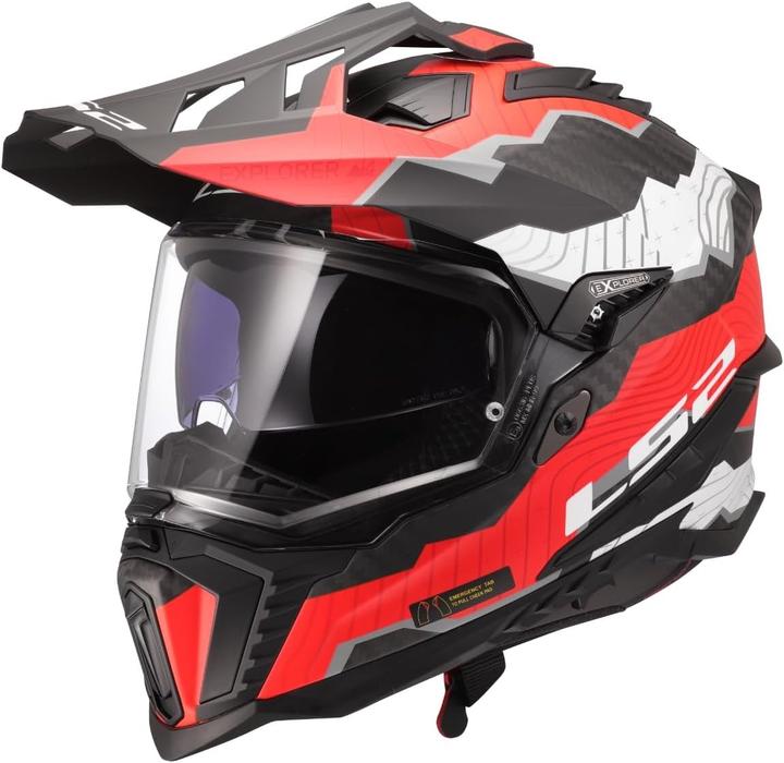 LS2 MX701 Explorer Carbon Adventure helm Trick wit rood XL (XL)