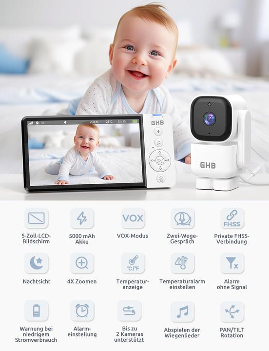 Actual product image GHB ABM720C Babyphone mit Kamera und 5" Display (Video & Audio)