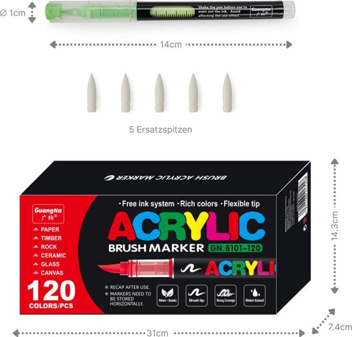 Image du produit Hermex 120-tlg. Set Acrylmarker Arcrylstifte Acryl Brush Marker Pinselstifte (120x)