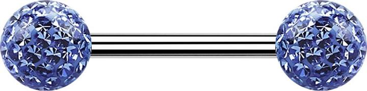 Image du produit Star Piercing Barbell argent avec deux boules de cristal bleu clair époxy de protection (sans laiton, Acier chirurgical 316L)
