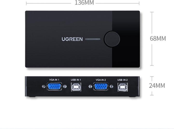 Image du produit Ugreen 30357 KVM Switch Box 2 ports VGA Video Adapter 2 in 1 (black)