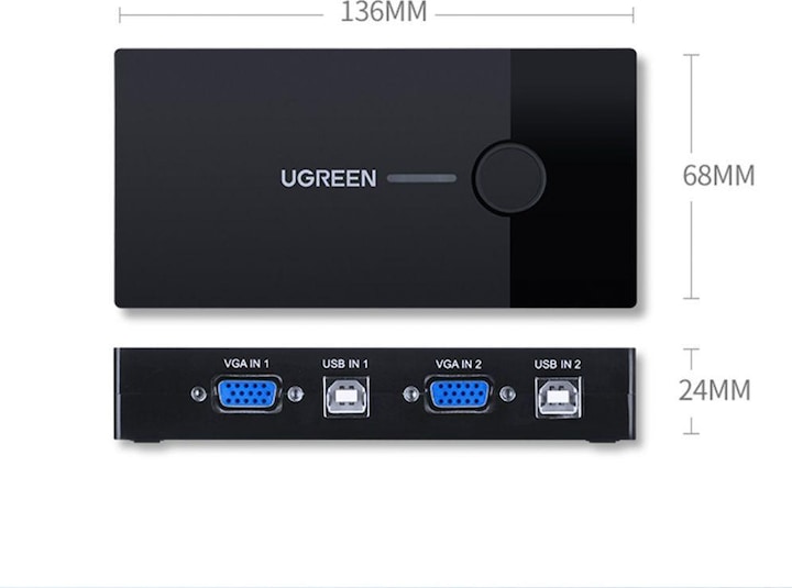 Produktbild Ugreen 30357 KVM Switch Box 2-port VGA Video Adapter 2 in 1 (black)