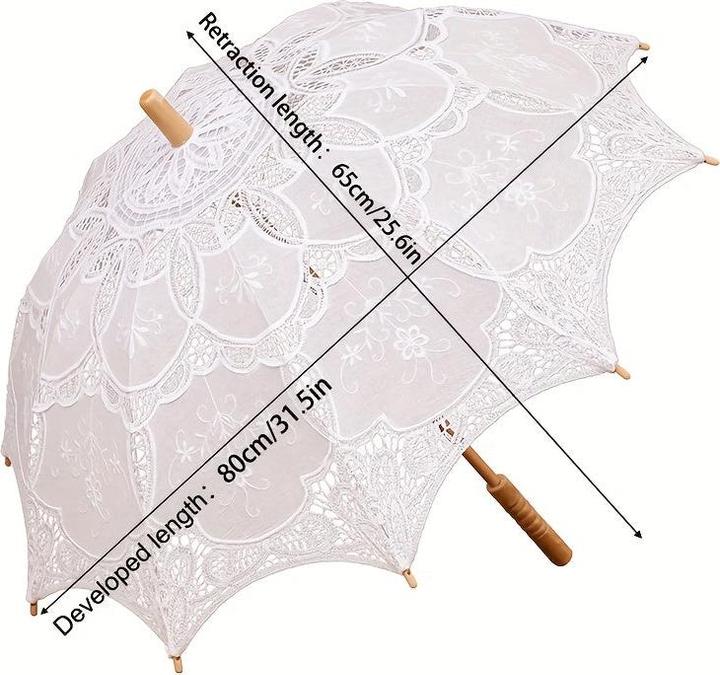 Alopini Grosser Vintage-Schirm mit Spitzenstickerei und Holzgriff - elegantes Blumenmuster, manuelles Öffnen