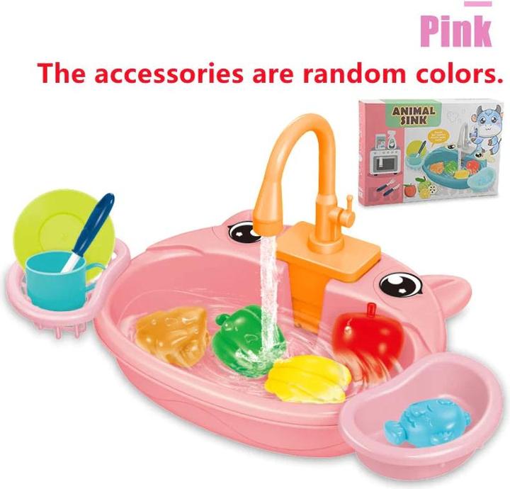 Activity Board Spielhaus Cartoon Simulation Küche Geschirrspültisch Elektrischer Wasserhahn Zyklus aus Wasser
