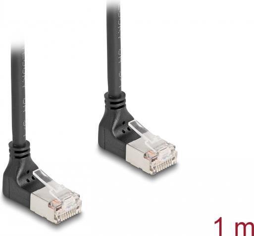 Actual product image Delock RJ45 network cable Cat.6A S/FTP Slim 90° bottom / bottom (S/FTP, CAT6a, 1 m)