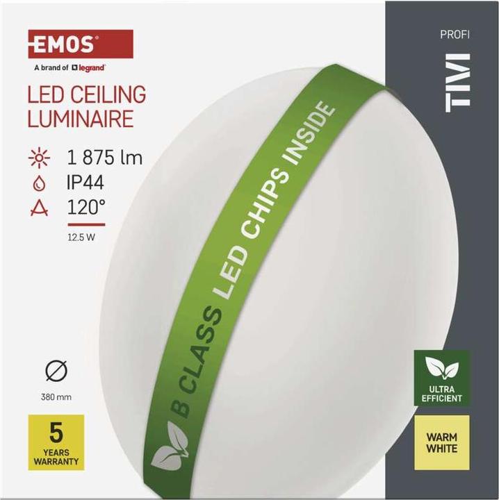 Produktbild Emos LED-Deckenleuchte TIVI, A CLASS, rund weiss 12,5W, IP44, Warmweiss (1875 lm)