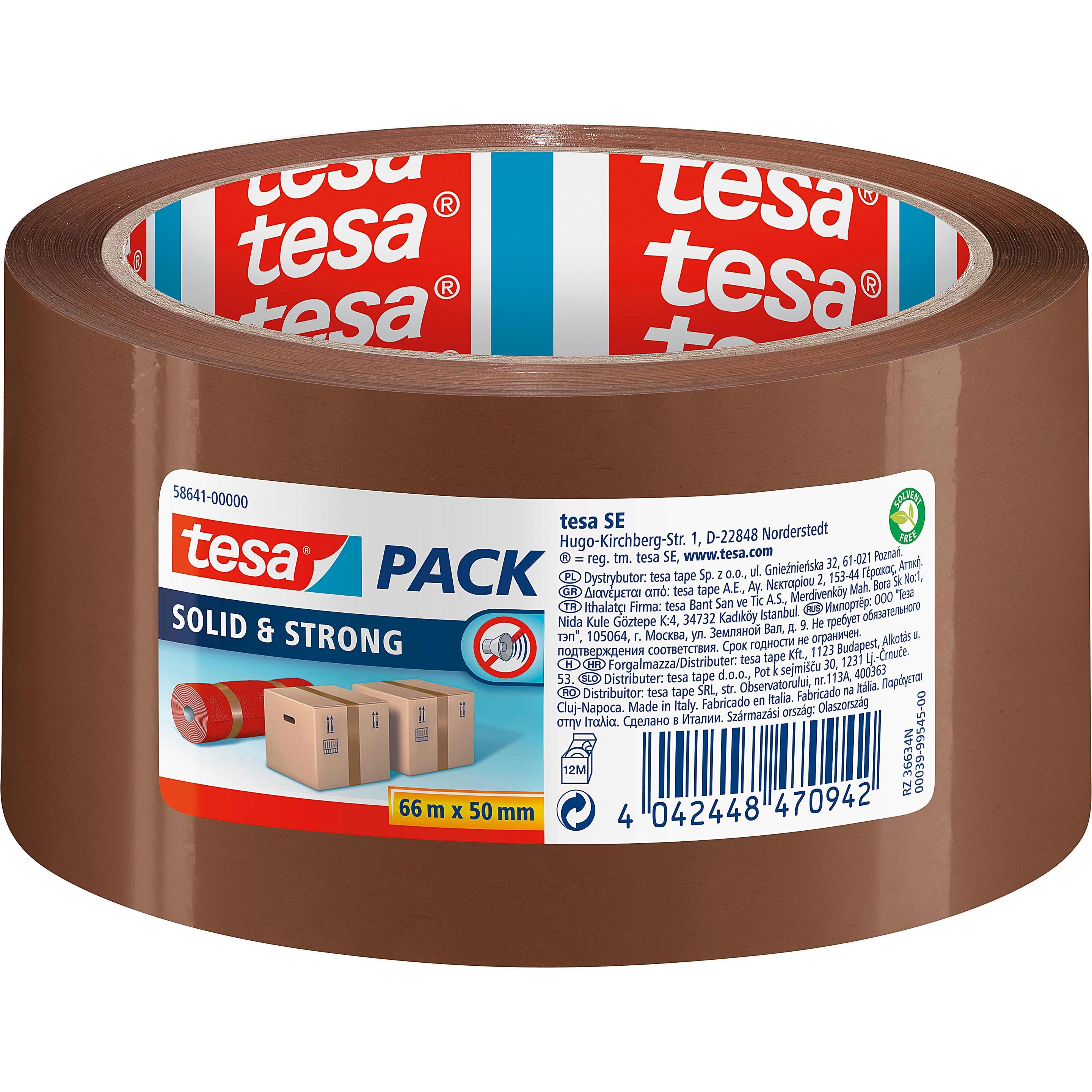6x tesa, Klebeband, tesapack SOLID & STRONG Packband, leise abrollbar (50 mm)