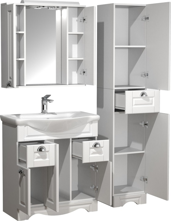 Produktbild VCM 5-tlg. Waschplatz Waschtisch Breite 75 cm Badmöbel Set Waschbecken Spiegelschrank Hochschrank