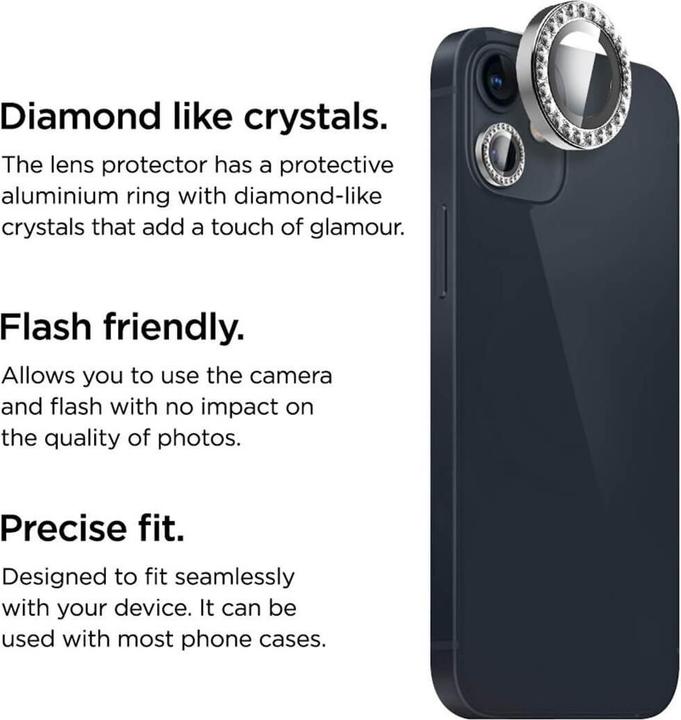 Actual product image La Lumière Fashion protective glass camera lenses silver La Lumiere Diamond Lens Protector Silver (1 Piece, Apple iPhone 15, Apple iPhone 15 Plus)