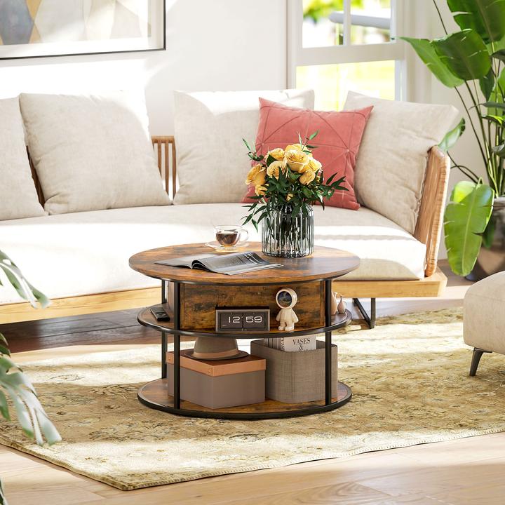 Produktbild Homcom höhenverstellbarer Couchtisch Spanplatte, Stahl Braun