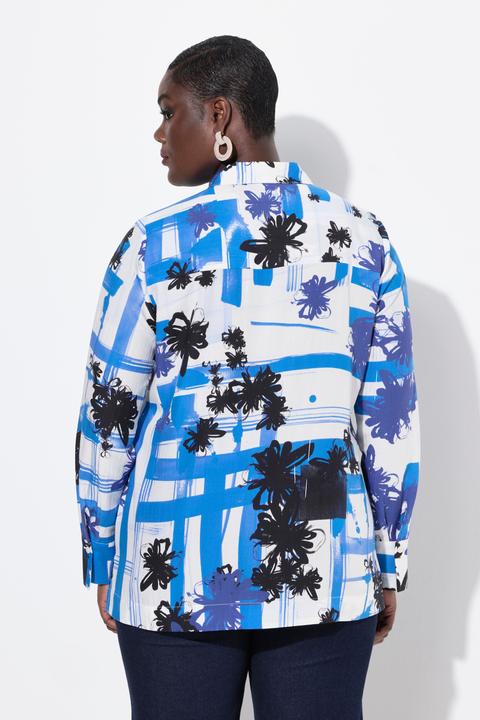 Produktbild Ulla Popken Lyocell-Bluse, grafisches Design, Hemdkragen, Langarm (50, 52)
