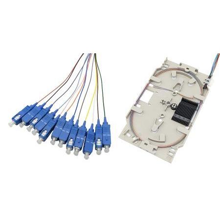 Tecline Cassetta di giunzione in fibra ottica con 12x pigtail in fibra OS2, colorati, SC/UPC, 2,0 m, 12 (2 m), Cavo di rete