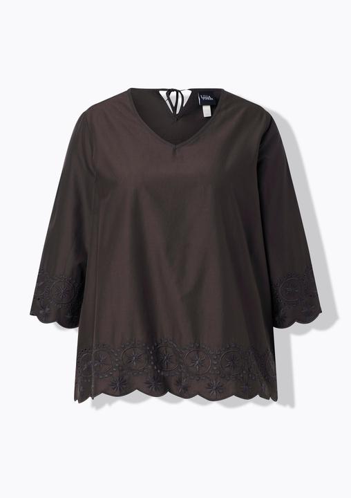 Immagine prodotto Ulla Popken Camicia di cotone biologico con ricami, scollo a V e maniche a 3/4 (58, 60)
