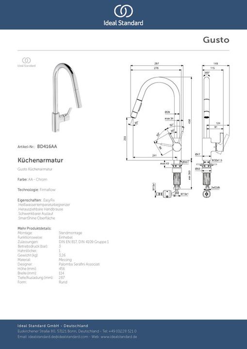 Actual product image Ideal Standard Gusto 241mm projection 2F shower head