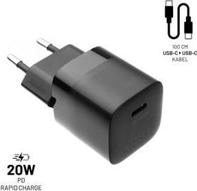 Fixed Mini-Set Netzwerkladegeräte mit USB-C-Ausgang und USB-C/USB-C-Kabel 20 W 1 m schwarz / PD (20 W, 1 portion)