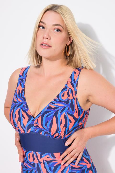 Image du produit Ulla Popken Maillot de bain avec bonnets souples, motif corail et décolleté en V, matières recyclées (50)