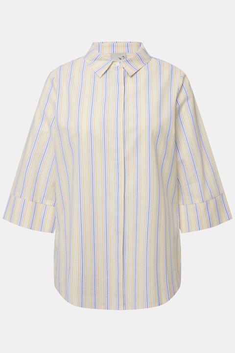 Actual product image Ulla Popken Striped Textured 3/4 Sleeve Button Down Blouse (62)