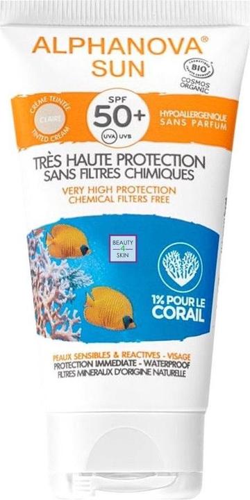 Actual product image Alphanova SUN cream organic lightly tinted hypoallergenic SPF50+ without perfume cream (Suntan cream, SPF 50+, 50 ml, 500 g)