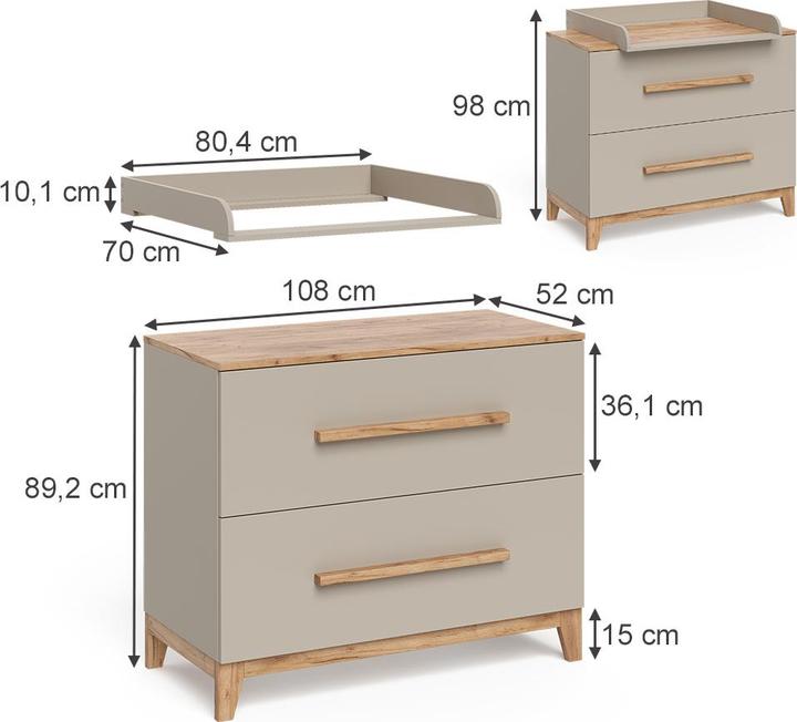 Actual product image Vicco Changing table Malia, Cashmere/Artisan, 108 x 98 cm with 2 drawers