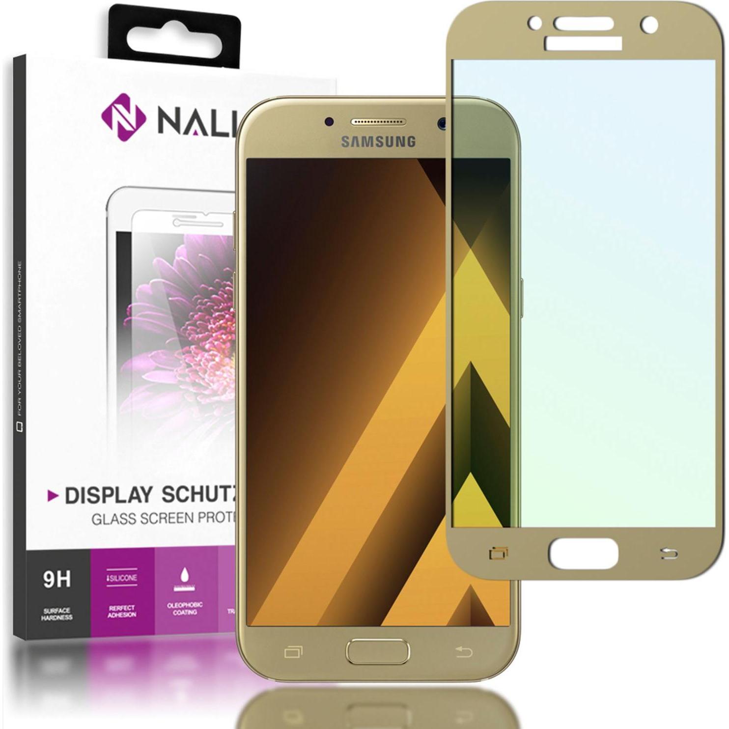 Nalia Schutzglas (1 Stück, Samsung Galaxy A3 (2017)), Smartphone Schutzfolie, Gold