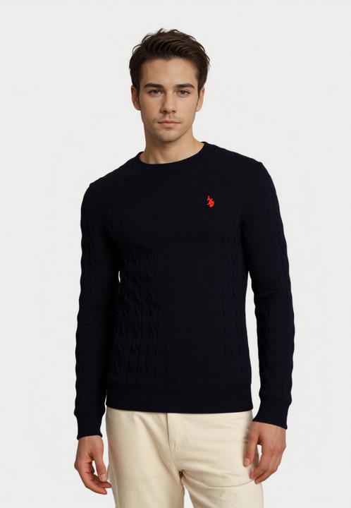 Produktbild U.S. Polo Pullover Rundhals Feinstrick Zopfmuster (L)