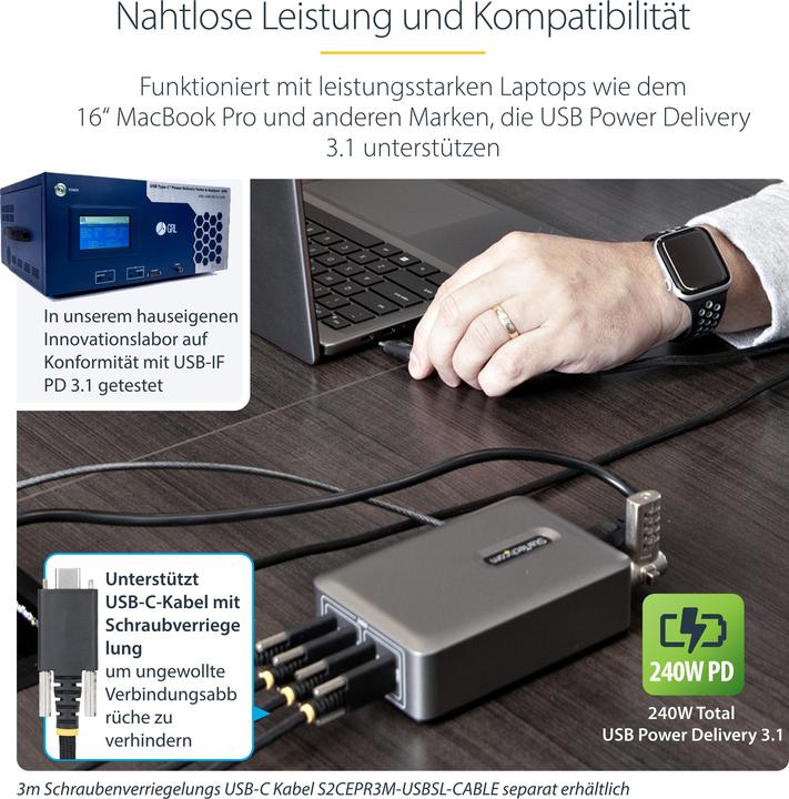 Produktbild StarTech .com 424DEU-USB-C-CHARGER, Drinnen, AC, 28 V, 1,8 m, Grau (240 W)