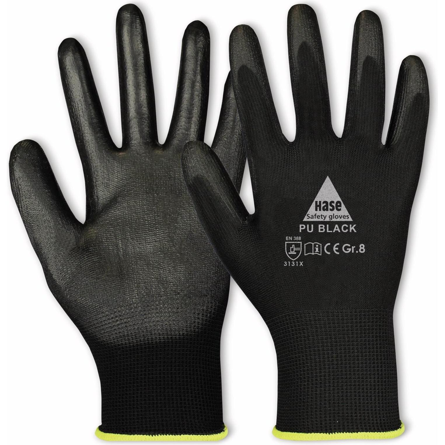 Hase Safety Gloves, Schutzhandschuhe, Arbeitshandschuhe PU, PU black, EN 388, EN 420, schwarz, Grösse 7 (7)