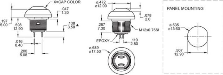 Image du produit Velleman Mini bouton-poussoir rond en métal avec bouton rouge 1P Spst Off-(On)