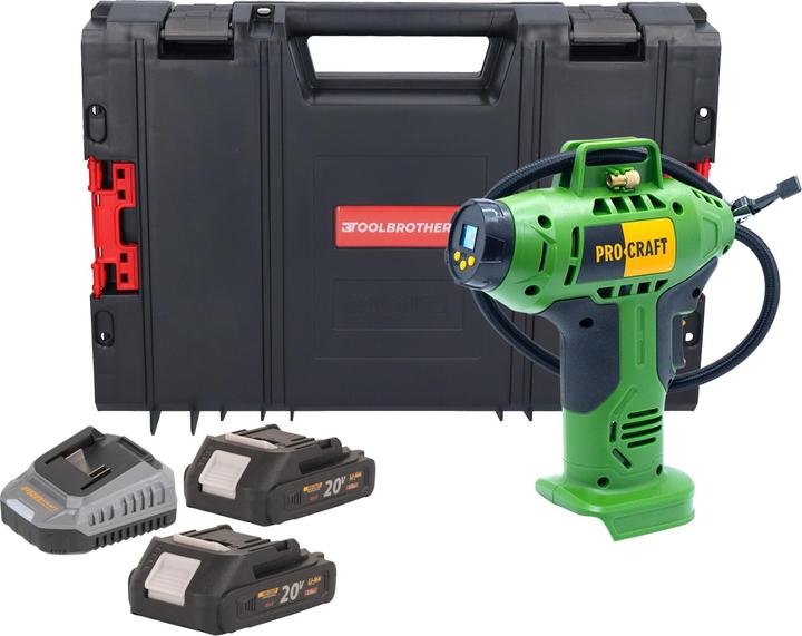 Produktbild Procraft LK20 Akku Kompressor 20 V 11 bar + 2x Akku 2,0 Ah + Ladegerät + RHINO Toolcase (11 Bar)