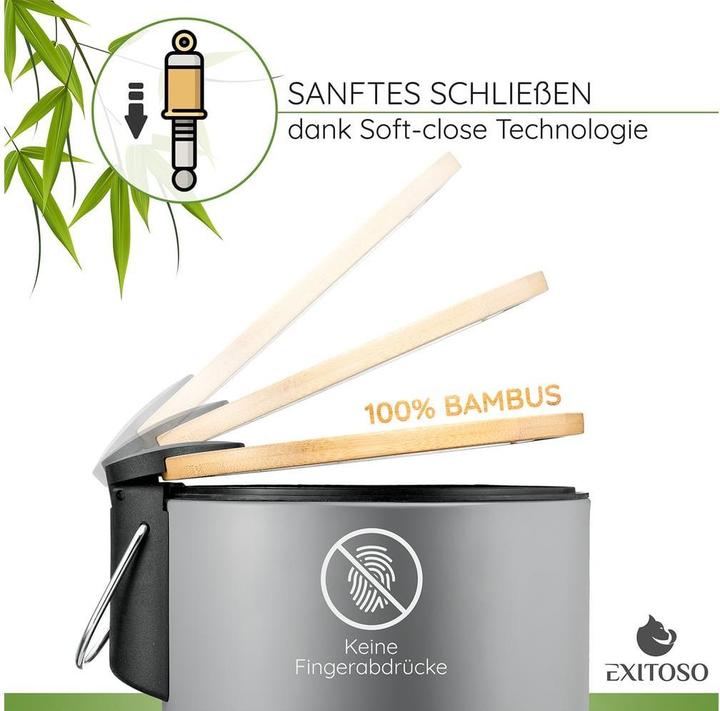 Immagine prodotto Exitoso Tretmülleimer mit Softclose-Deckel 3 l, Grau (3 l)