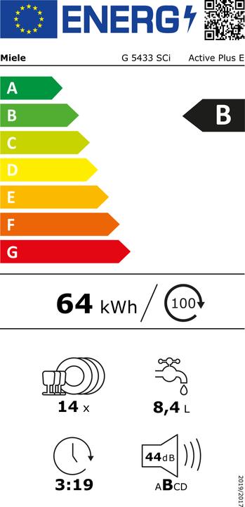 Energy Label Miele Geschirrspülautomat G 5433 SCi E/integriert/EDST/CLST