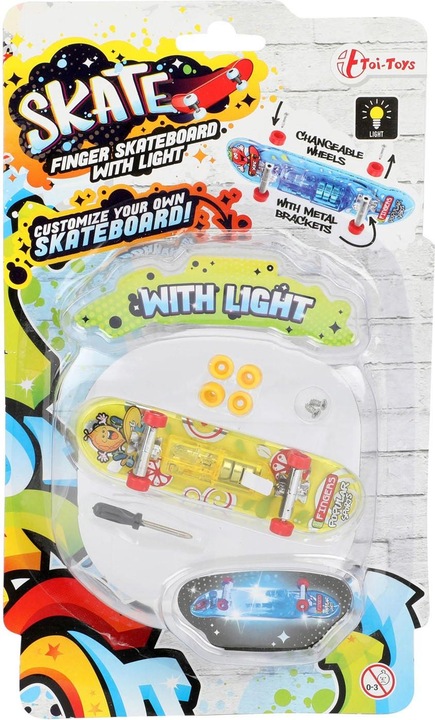 Actual product image Toi-Toys Finger skateboard with light and extra wheels